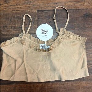 Princess Polly Tan Ruffle Trim Cropped Cami Crop